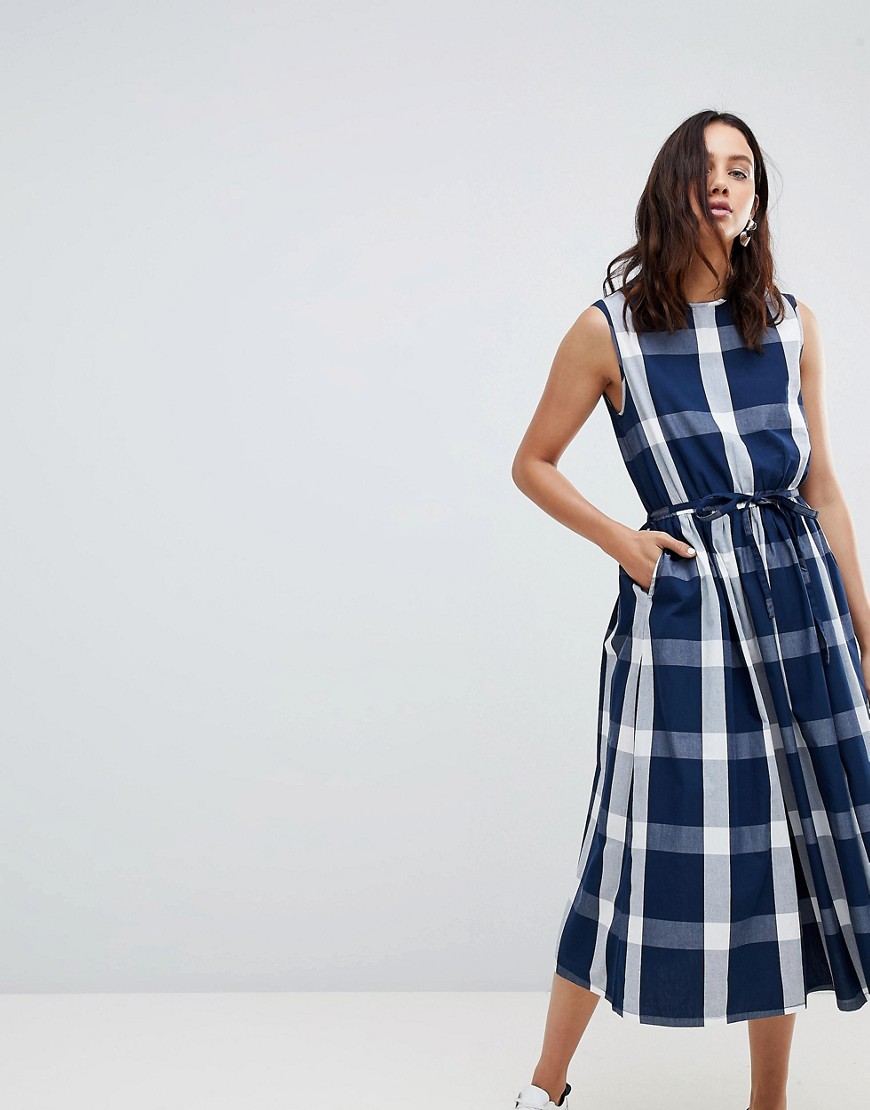 Kowtow Dance with Me Organic Cotton Pinafore Dress - Navy check