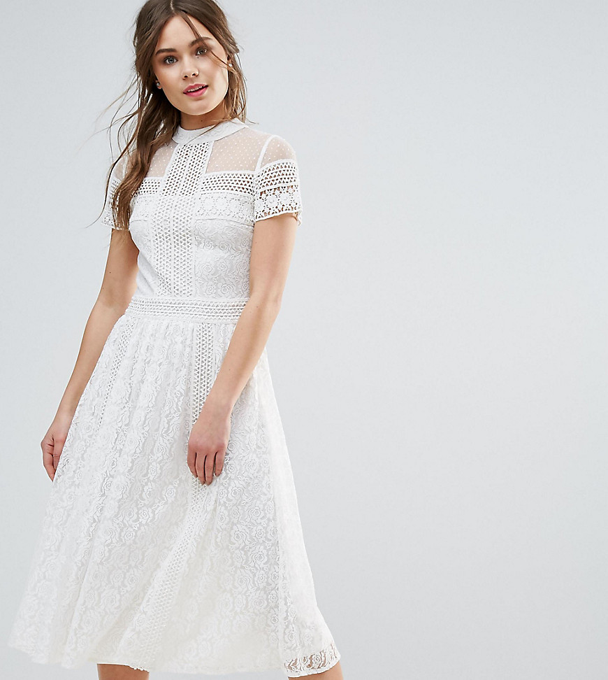Frock and Frill High Neck Lace Midi Dress with Bead Detail