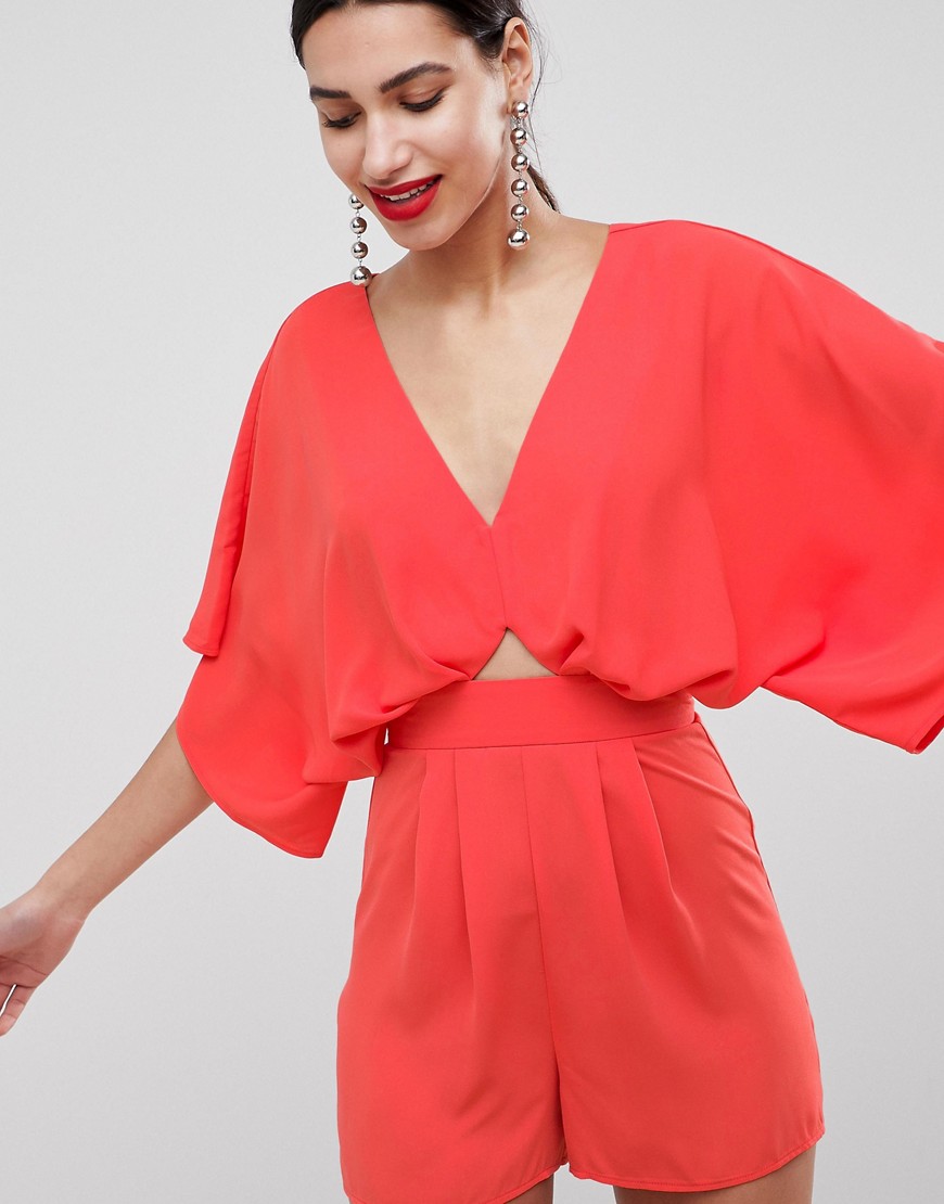 ASOS DESIGN Playsuit With Kimono Sleeve And Cut Out