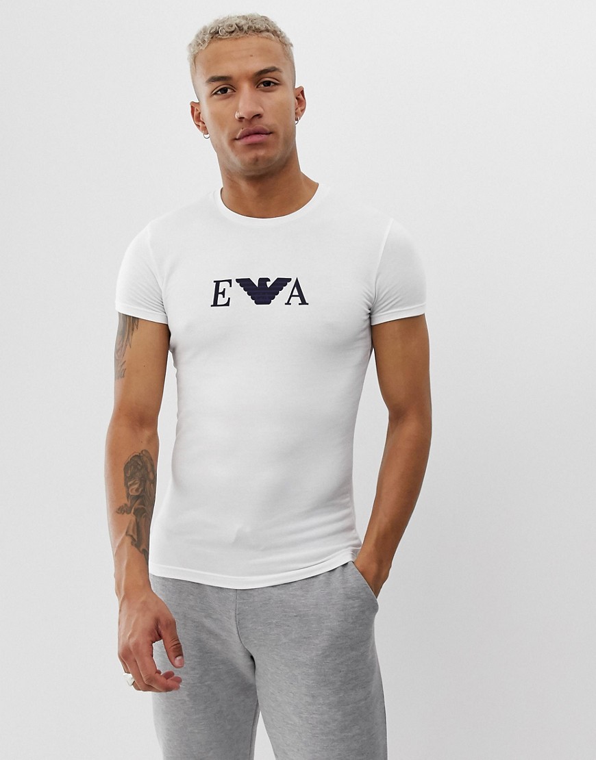 Emporio Armani slim fit EVA logo lounge t-shirt in white