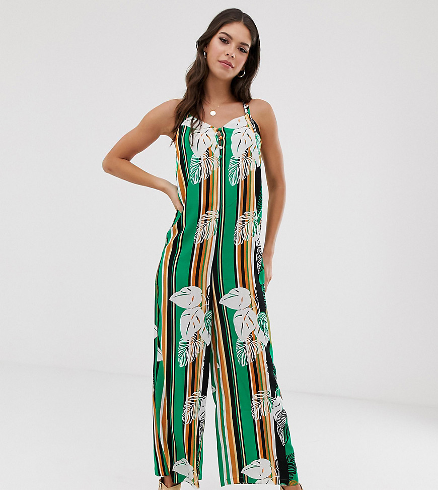 Glamorous Tall minimal cami jumpsuit in palm stripe print