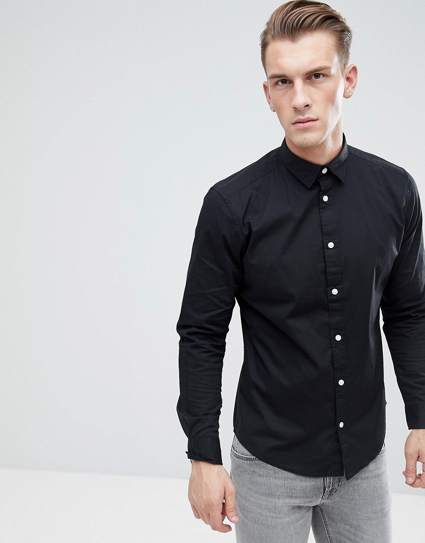 Esprit Slim Fit Cotton Poplin Shirt In Black