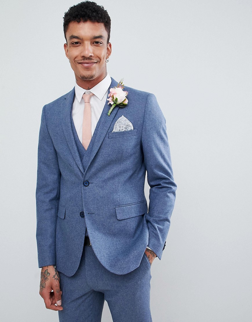 Harry Brown Wedding Wool Blend Blue Donegal Skinny Fit Jacket
