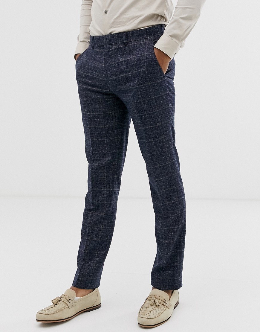 Harry Brown slim fit textured check navy suit trouser