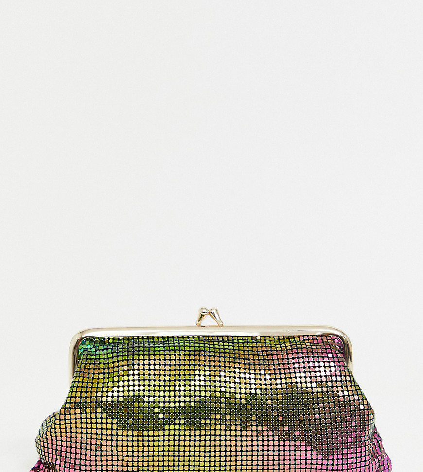 Reclaimed Vintage inspired iridescent metallic clutch bag with clasp