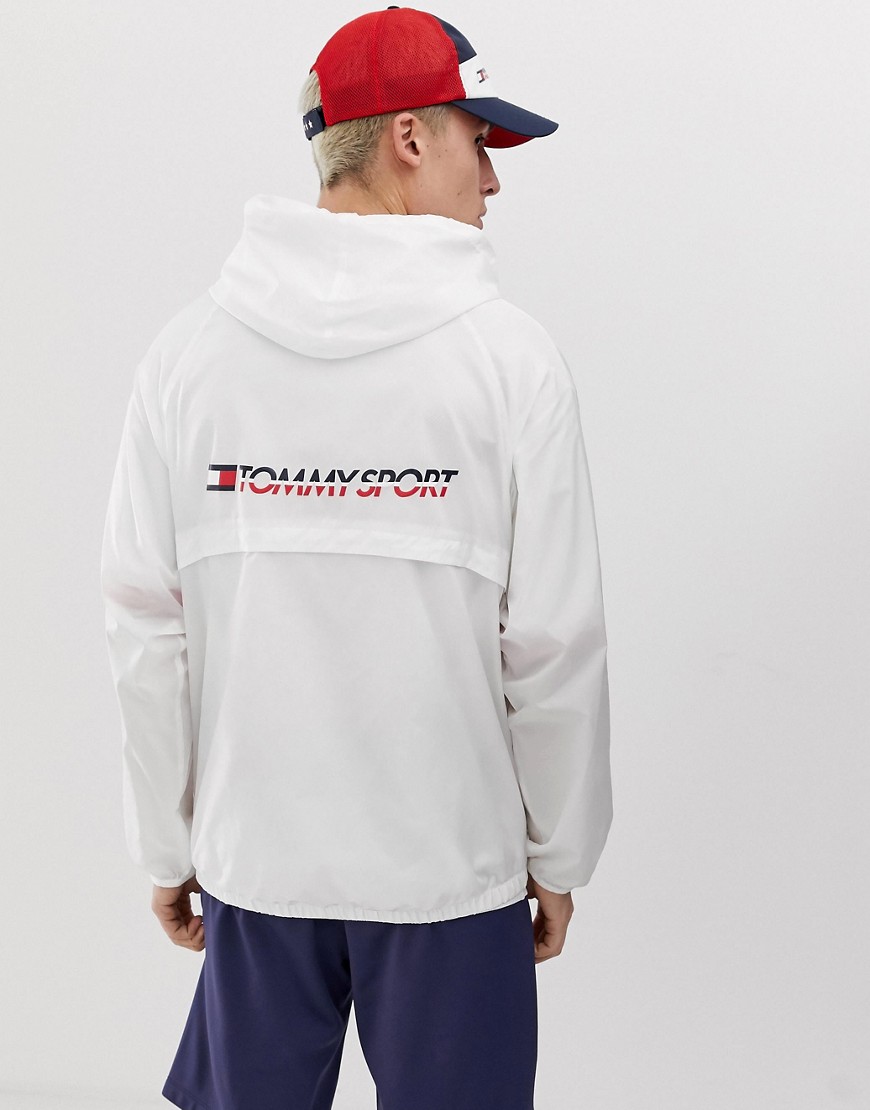 Tommy Sport full zip windbreaker jacket with large flag logo in white