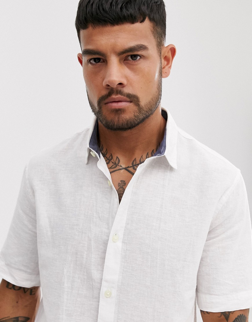 Only & Sons short sleeve linen mix shirt in white