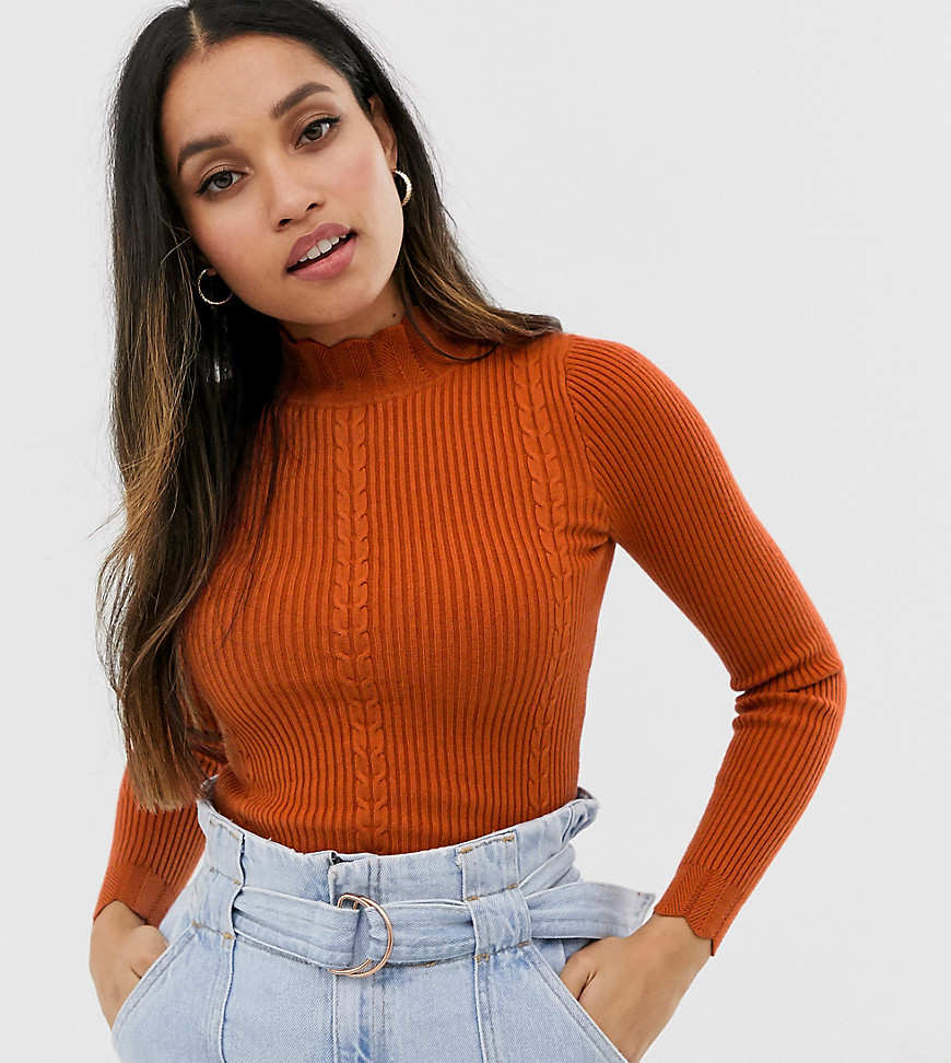 Fashion Union Petite ribbed slim fit jumper with scalloped hem