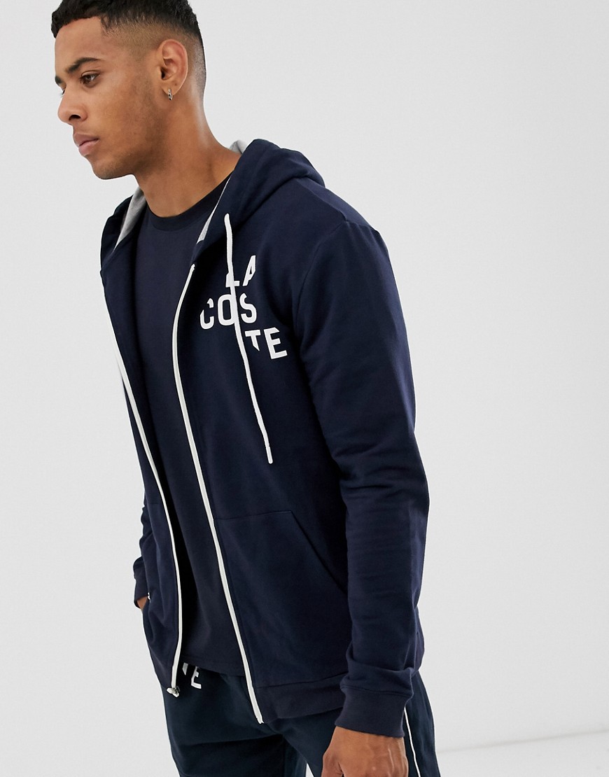 Lacoste Millennials Colours french terry logo zip-through hoodie in navy
