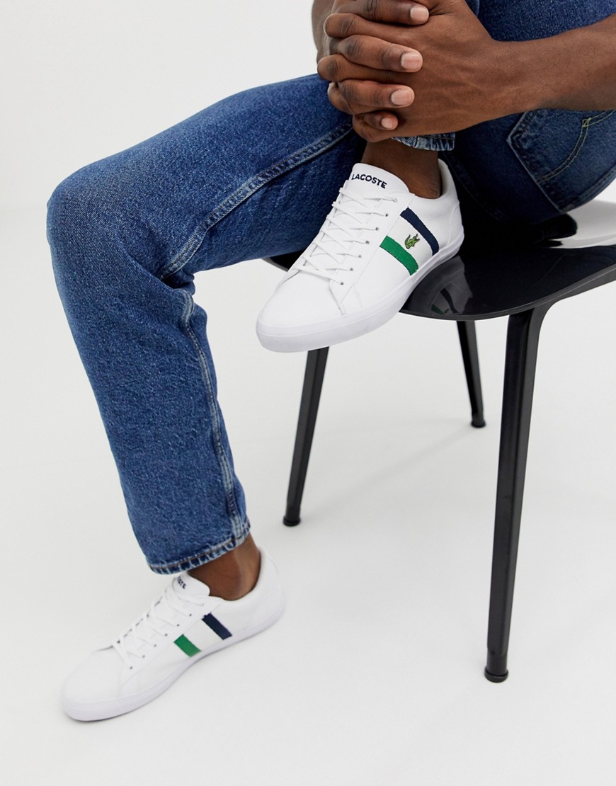Lacoste Lerond trainers with side stripe in white leather