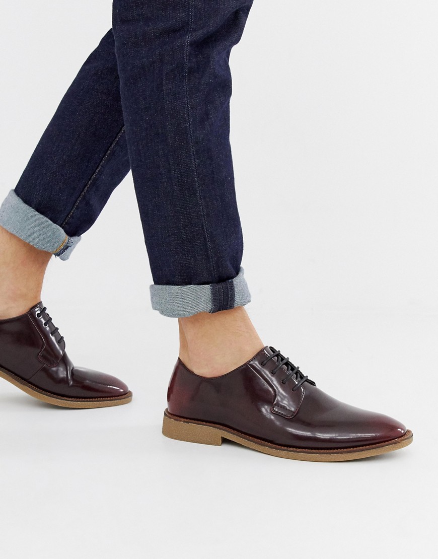 ASOS DESIGN lace up shoes in burgundy faux leather with natural sole