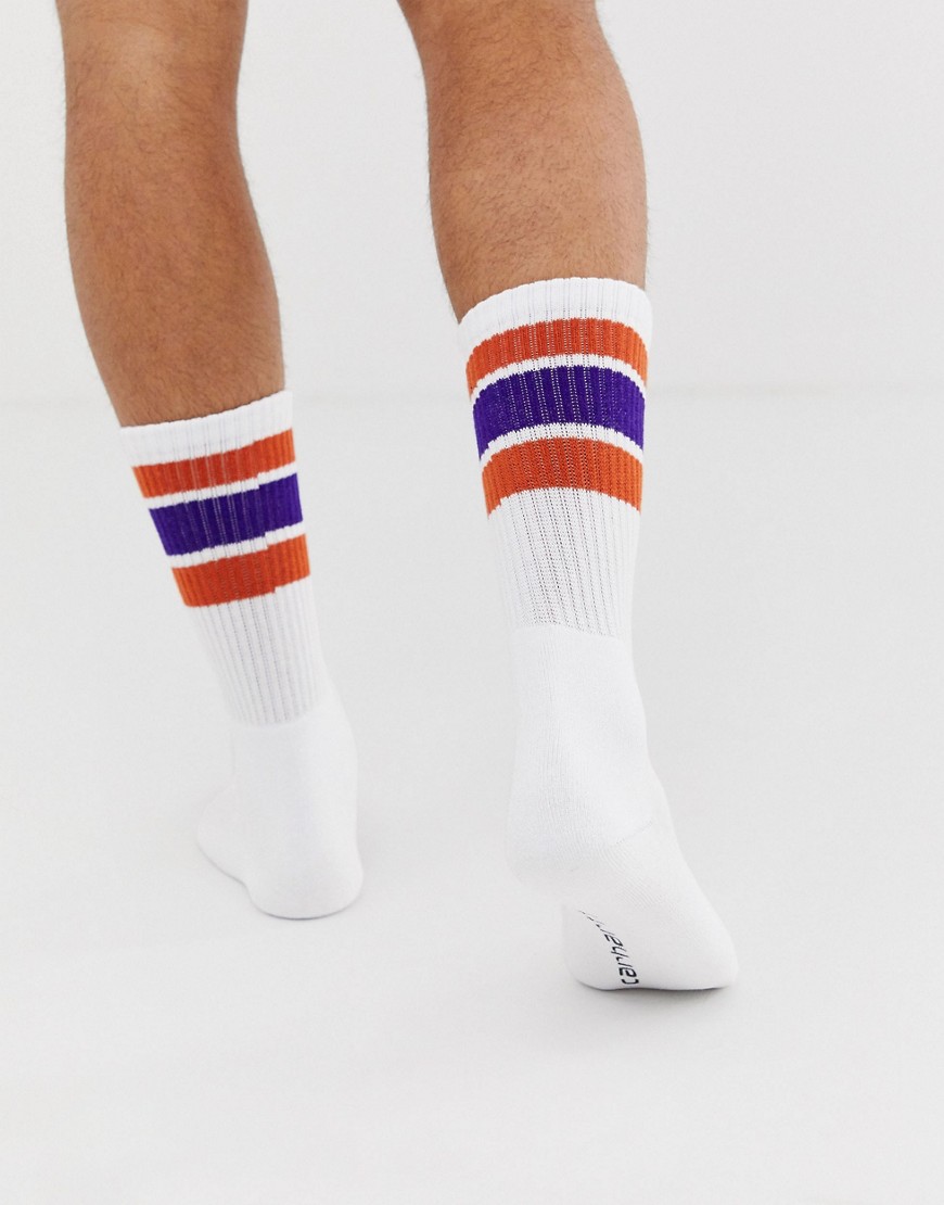 Carhartt WIP Grant socks with orange stripes in white