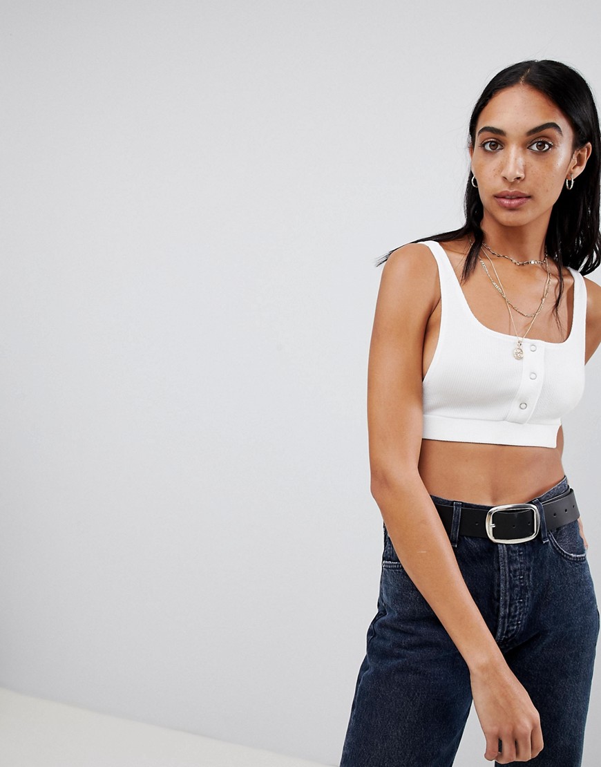 MOTEL CROP TOP IN CRINKLE RIB WITH POPPER FRONT - WHITE,KALICA CROP TOP