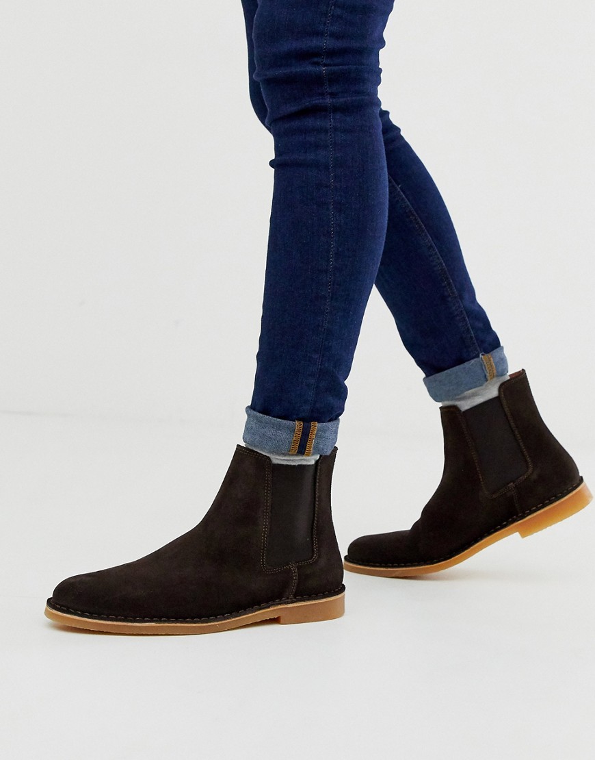 Selected Homme suede chelsea boots in brown