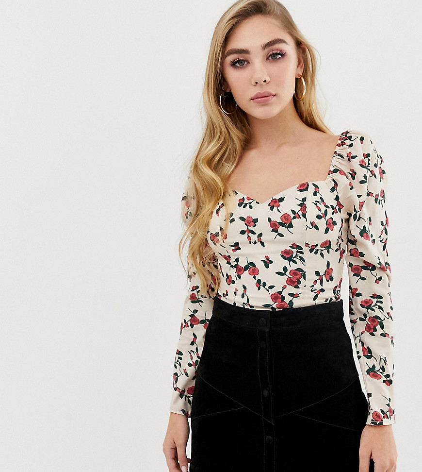 Fashion Union square neck long sleeved top in floral