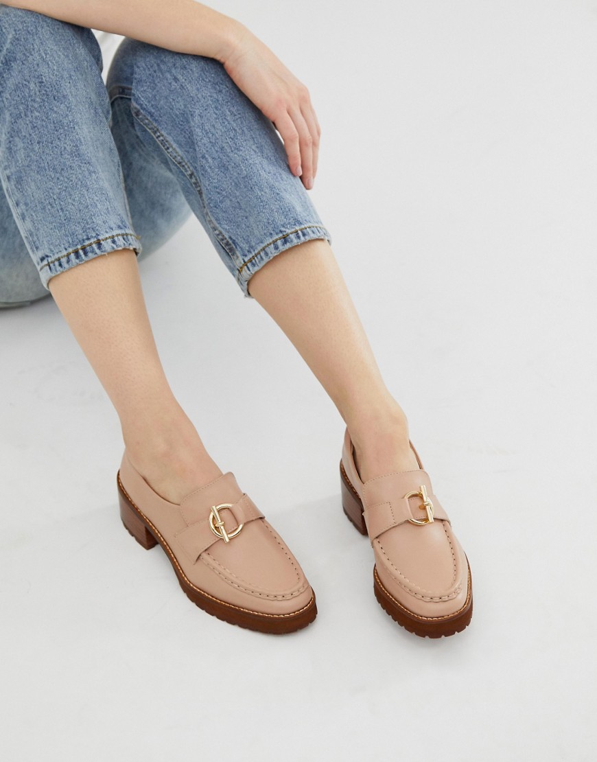 E8 by Miista taupe leather stacked heeled chunky loafers with hardware detail