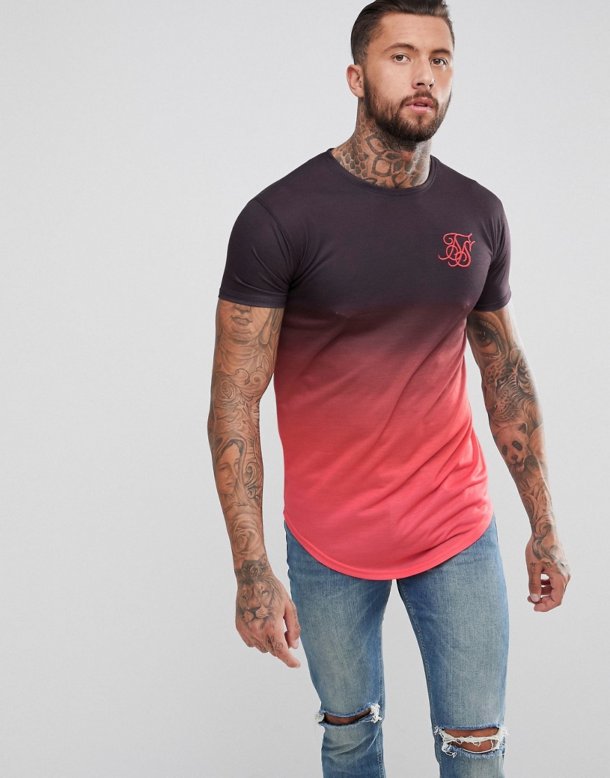 SikSilk Muscle T-Shirt In Black With Red Fade - Black