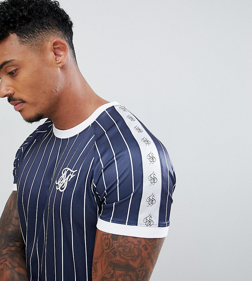 SikSilk stripe t-shirt in navy with side stripe exclusive to ASOS