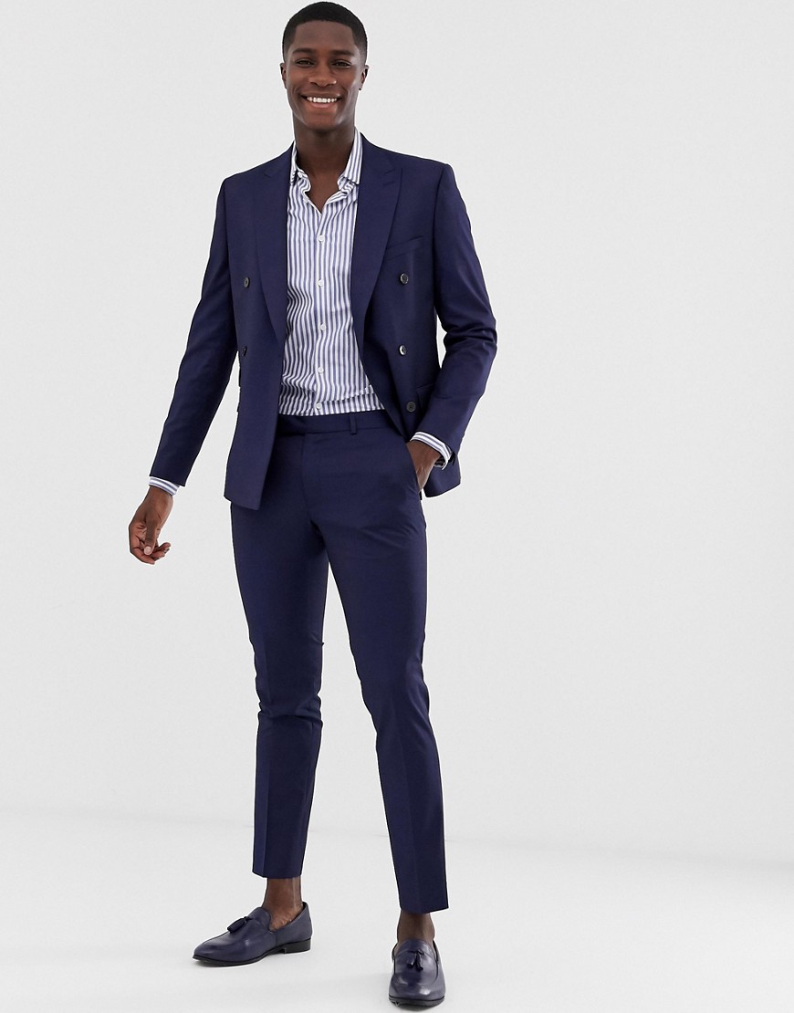 Moss London slim fit suit trousers with stretch in navy