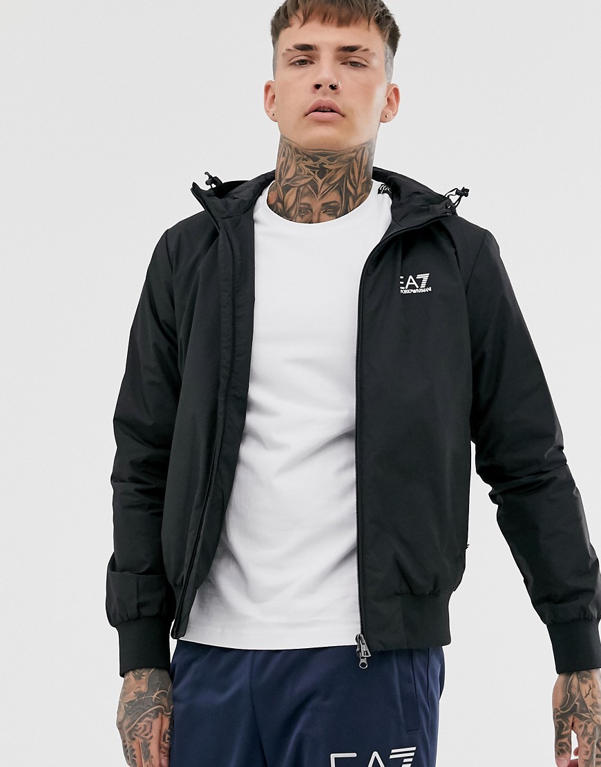 EA7 Train Core ID fleece lined zip-thru logo hooded jacket in black