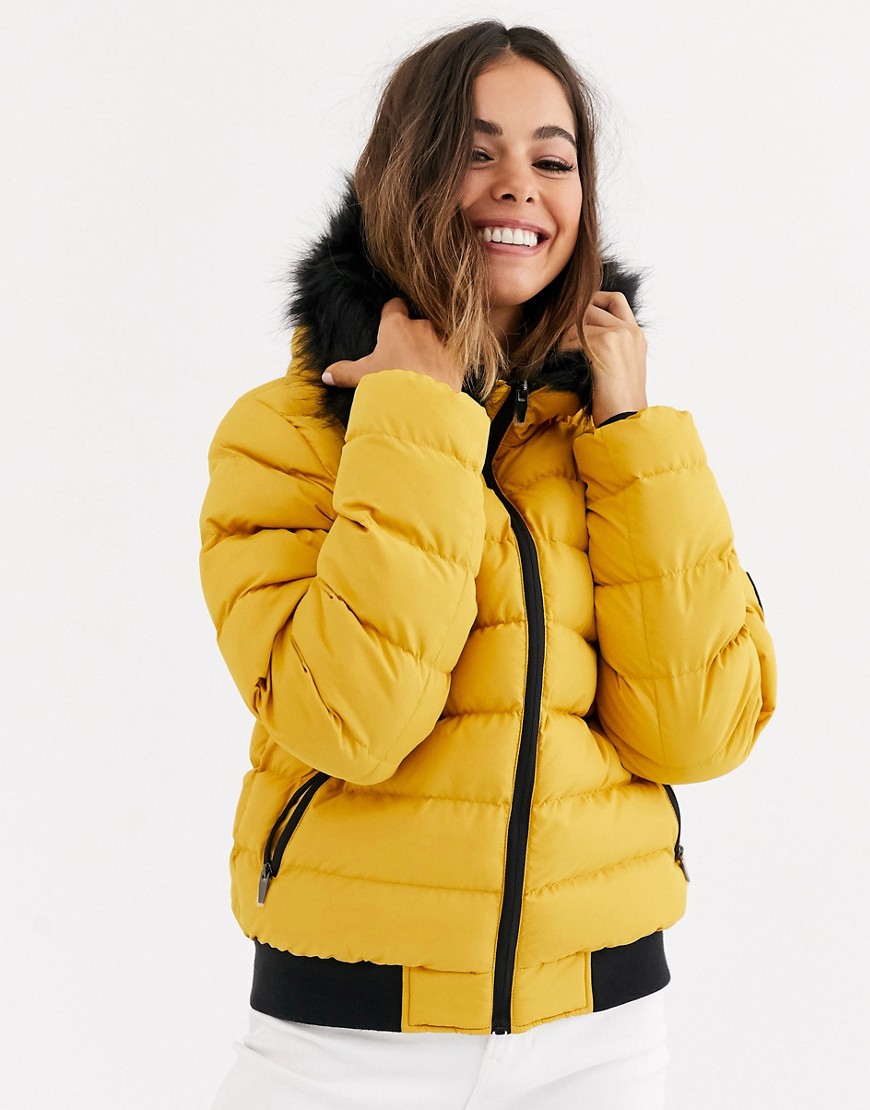 Brave Soul griffin puffer jacket with faux fur trim hood