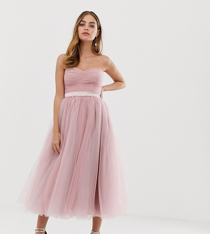 Dolly & Delicious Petite bandeau full prom midaxi dress in pink