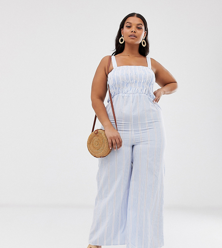 Wild Honey Plus jumpsuit with shirred bodice in stripe