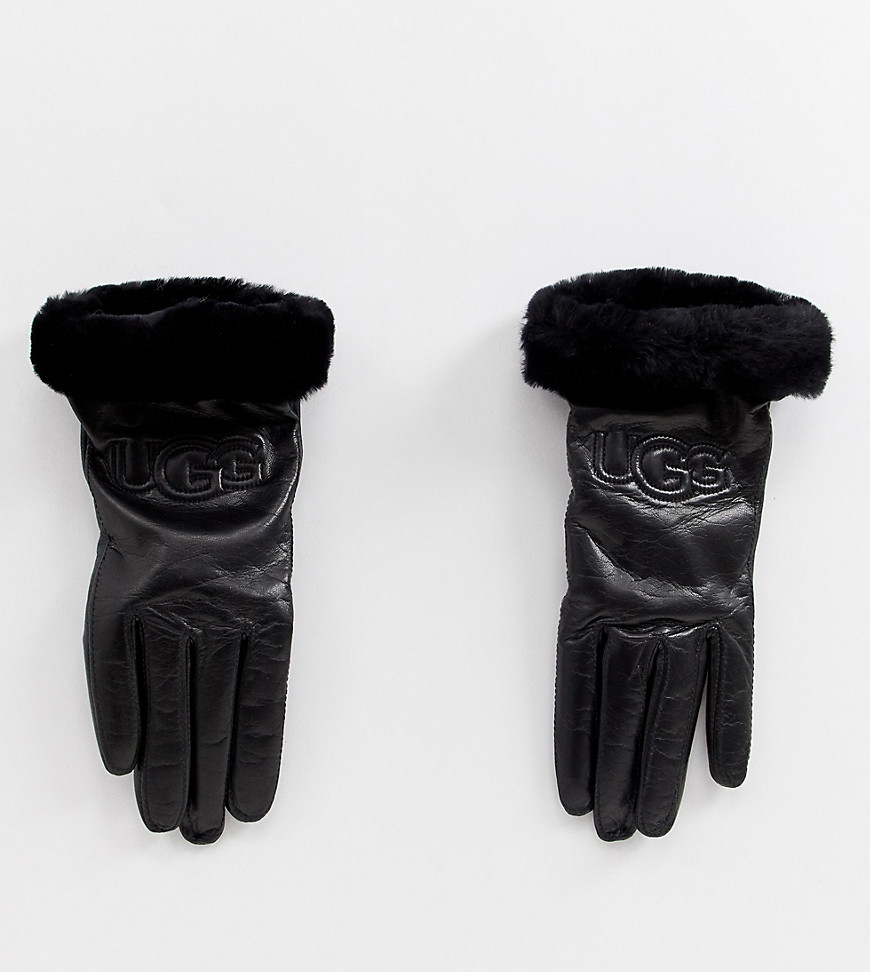 UGG Classic Leather Logo Gloves in Black - Black