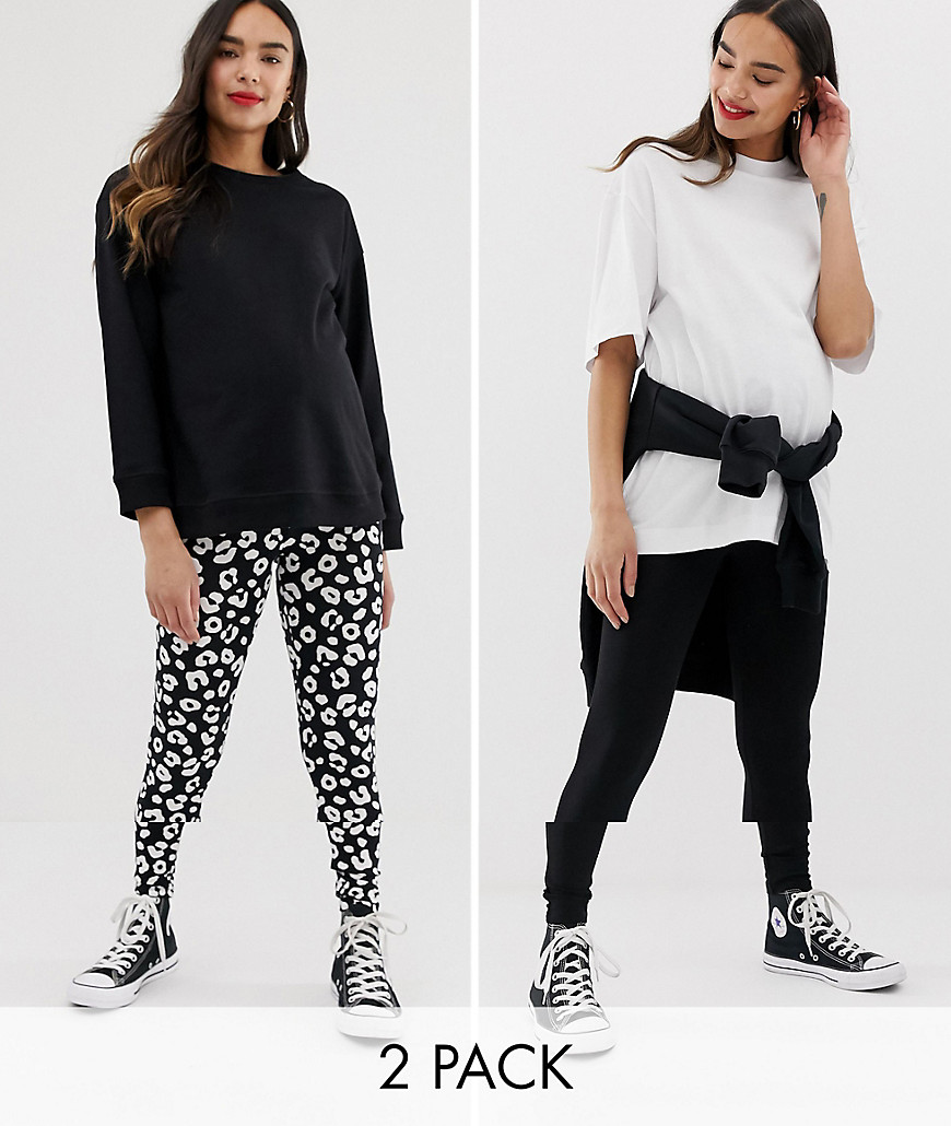 ASOS DESIGN  Maternity over the bump high waisted legging 2 pack plain and animal print