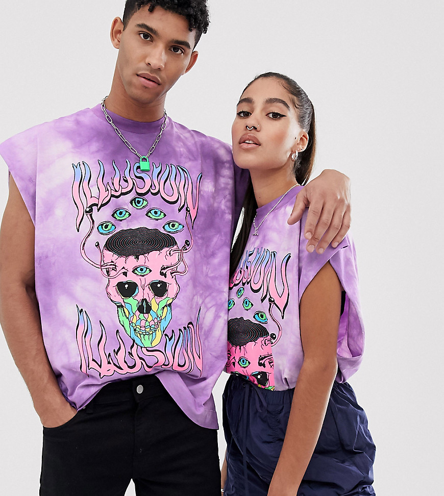 COLLUSION Unisex tie-dye faded neon vest with print