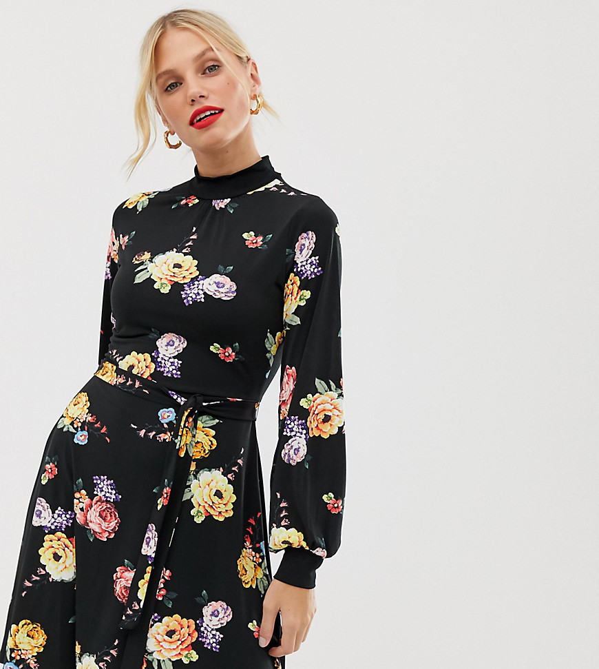 Oasis swing dress with high neck in floral print