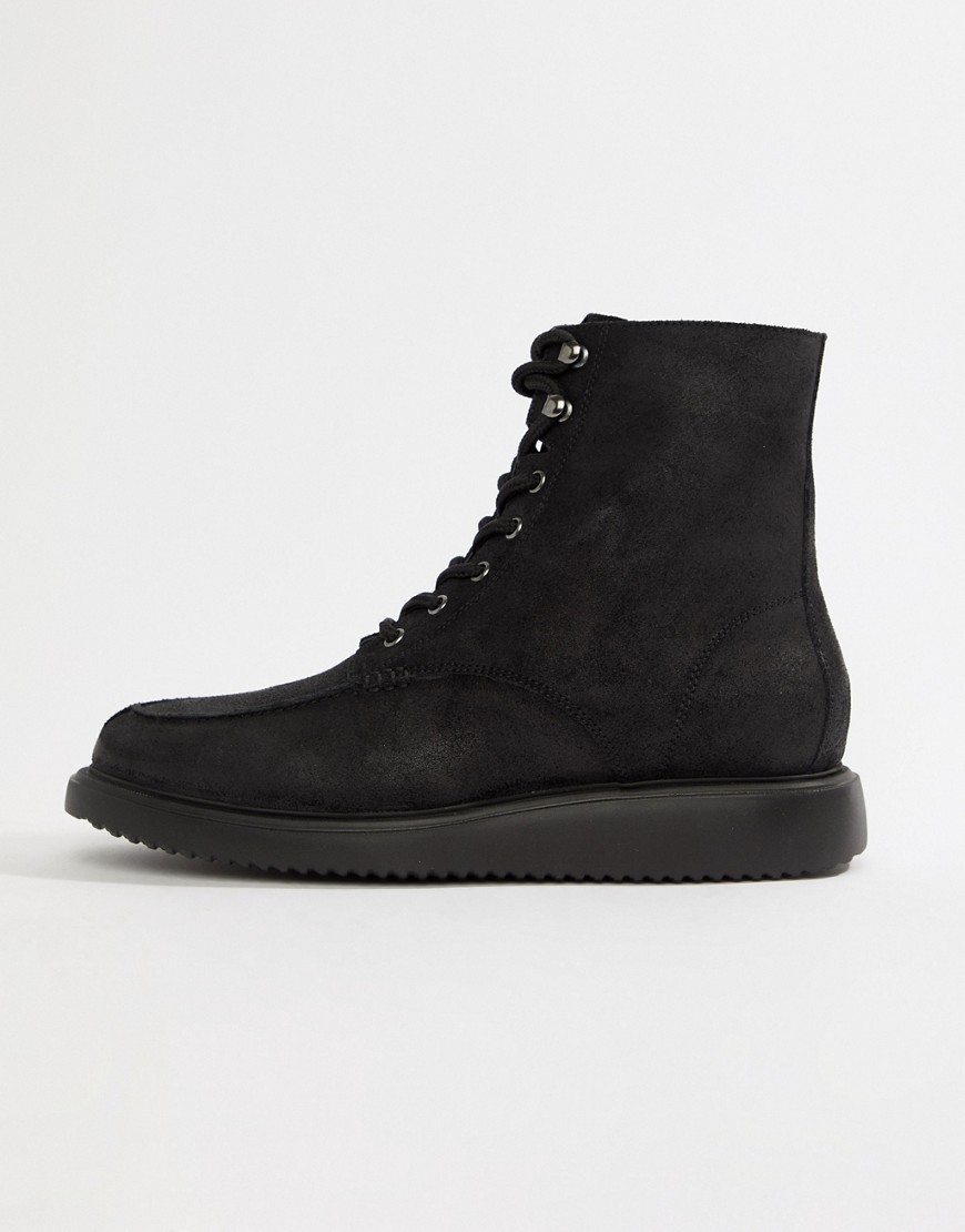 H By Hudson Belper lace up boots in black suede