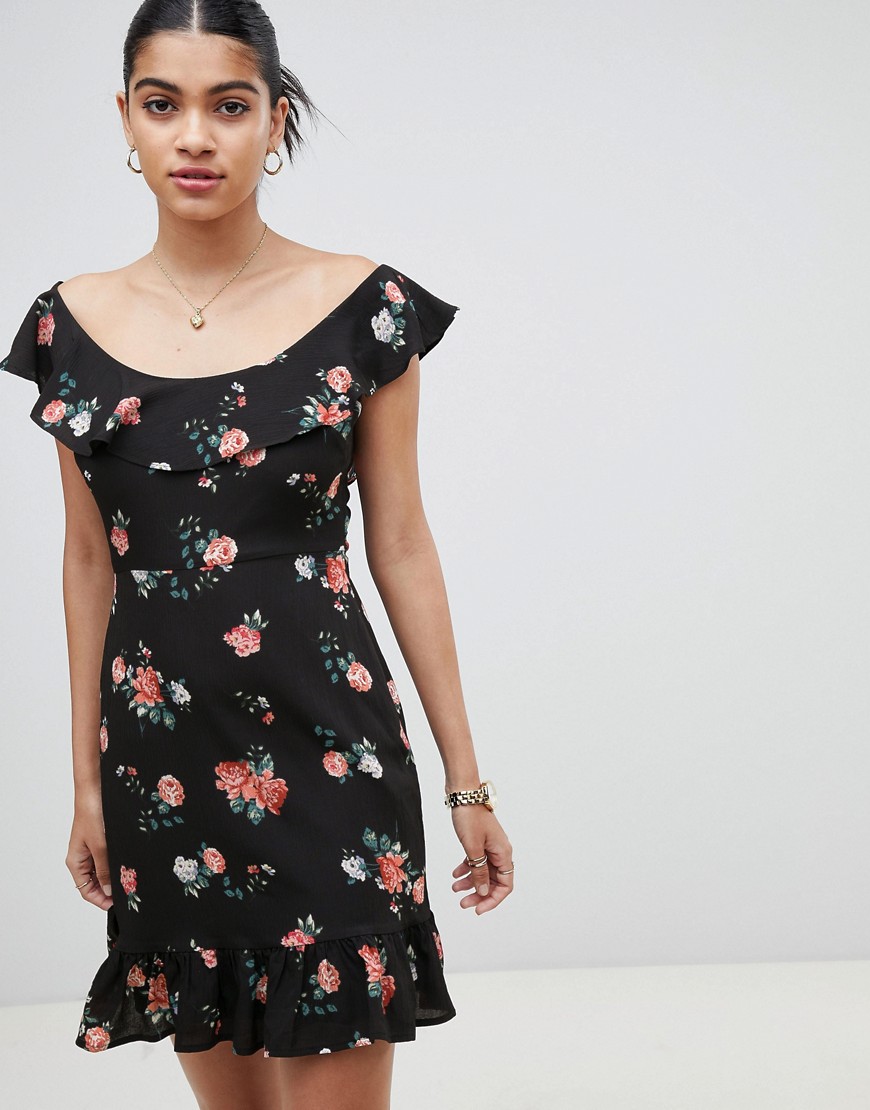 Fashion Union Frill Sleeve Tea Dress In Vintage Floral