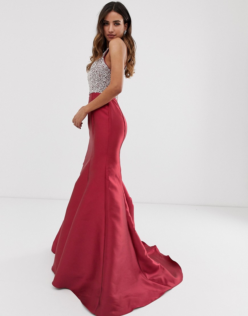 Jovani fishtail maxi dress with satin skirt and embellished top