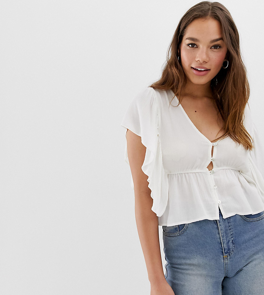 Pull&Bear blouse with waterfall sleeve in white