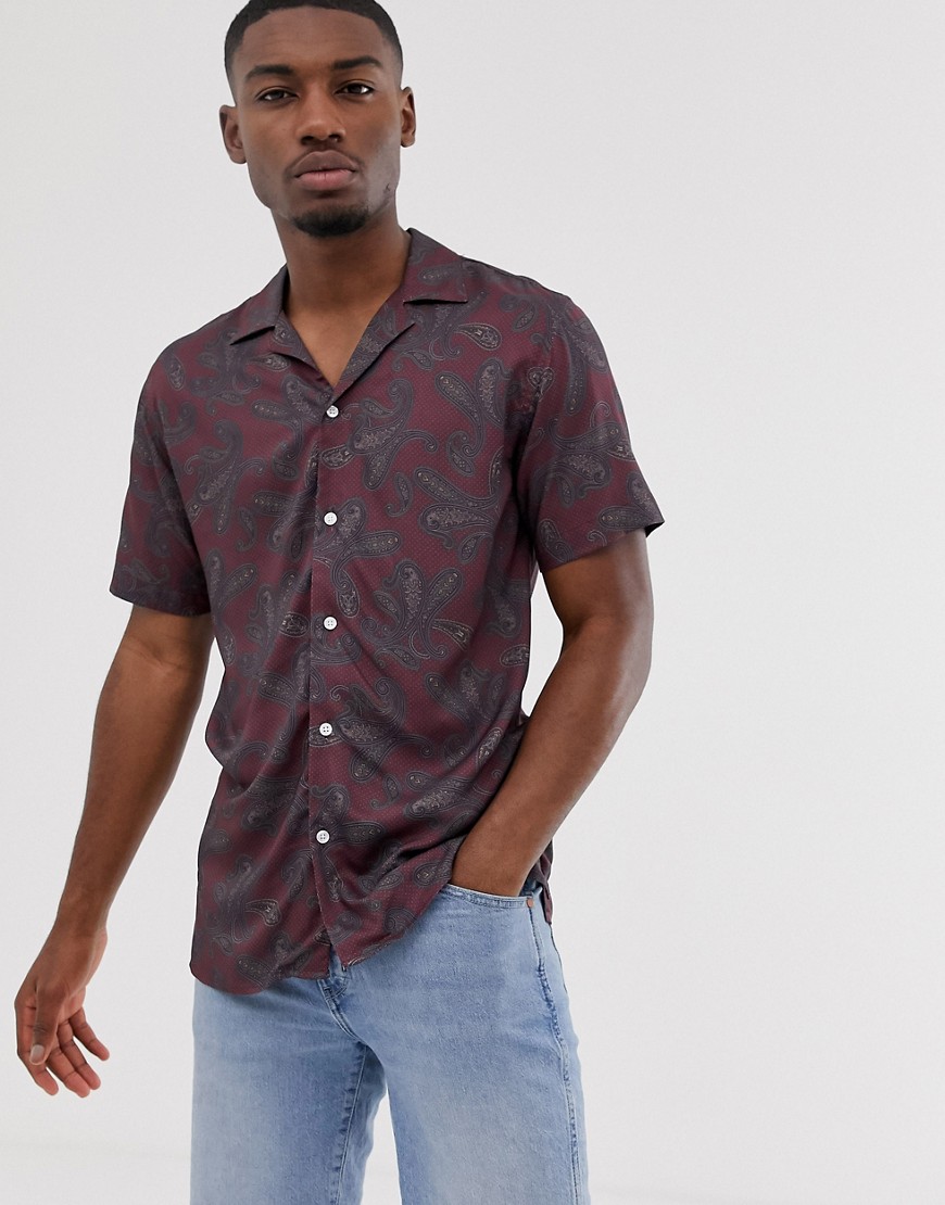 Selected Homme short sleeve revere collar paisley print shirt in purple