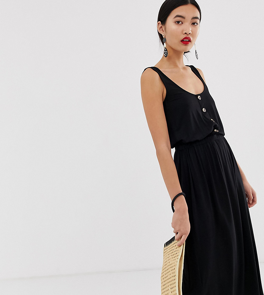 Warehouse midi dress with button detail in black