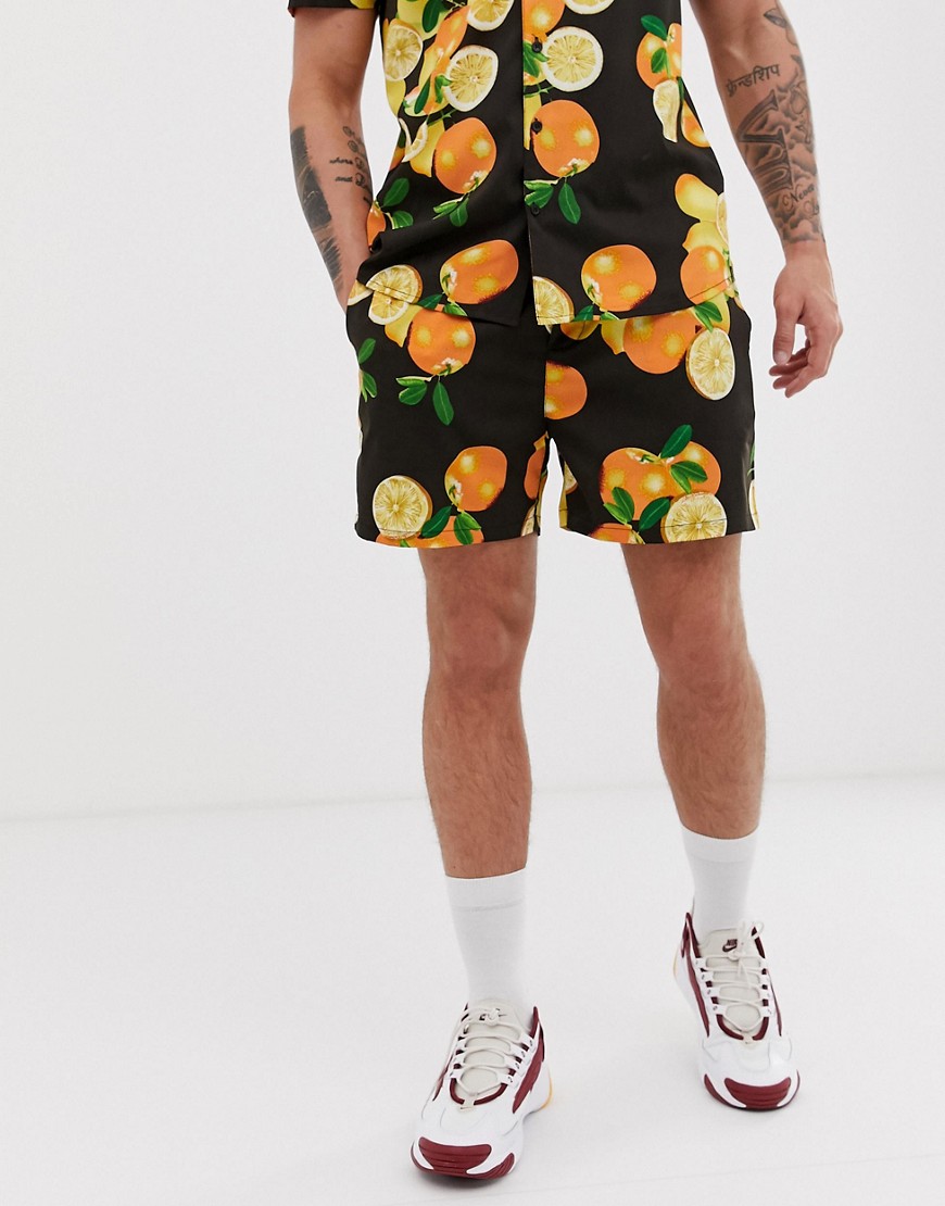 boohooMAN co-ord shorts in citrus print