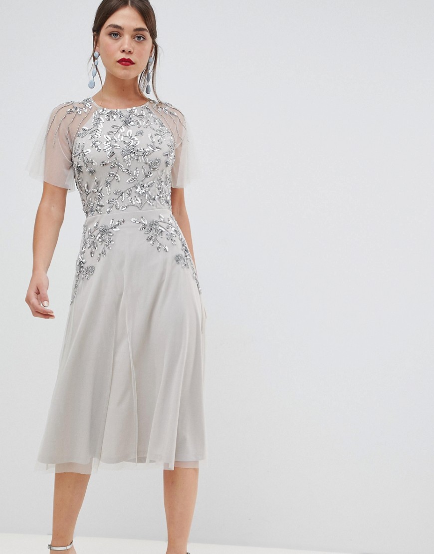 Frock & Frill short sleeve midi dress with embellished detail - Silver