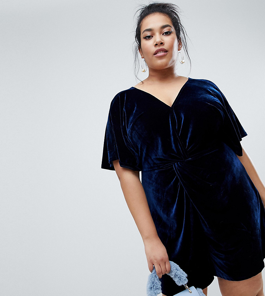 Lost Ink Plus twist front playsuit with kimono sleeves in velvet