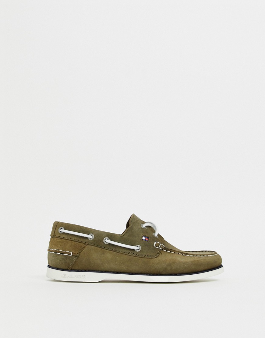 Tommy Hilfiger suede boatshoe with contrast laces in olive