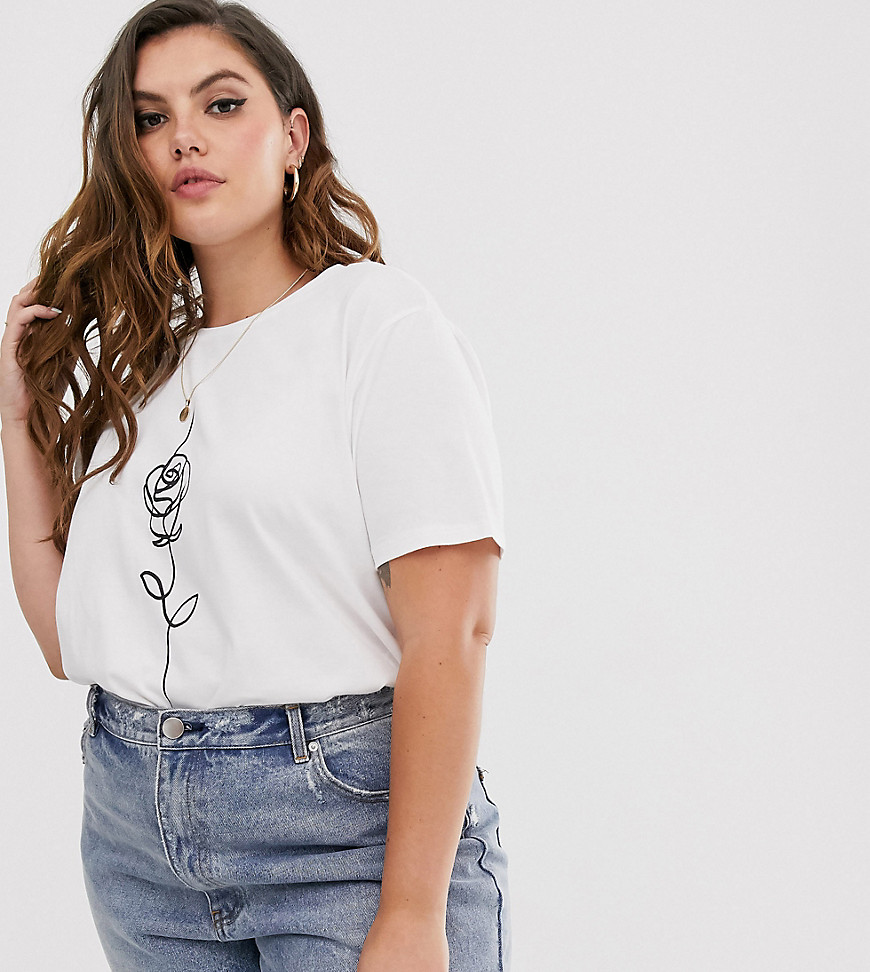 ASOS DESIGN Curve t-shirt with sketchy rose motif in organic cotton