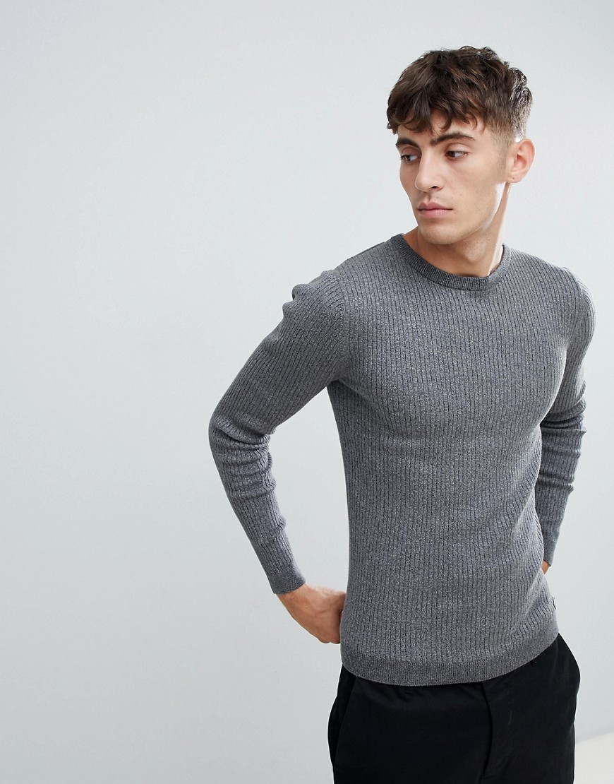 Esprit Rib Knit Muscle Fit Jumper In Grey