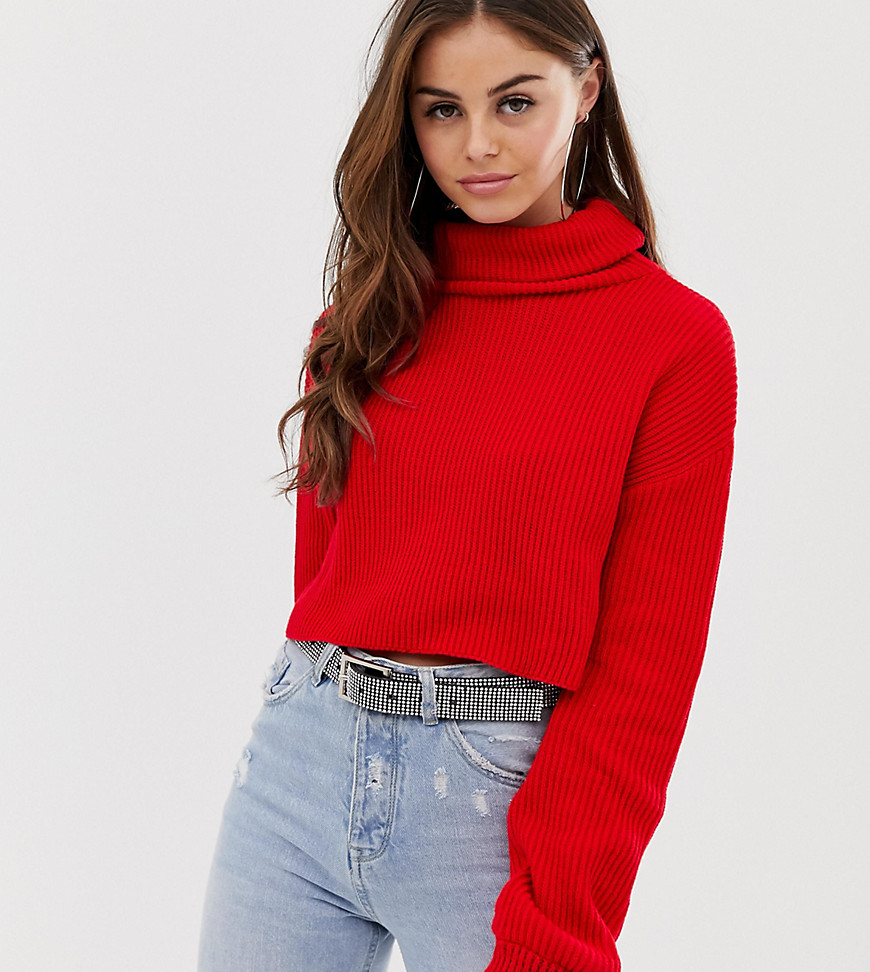 PrettyLittleThing high neck ribbed jumper in red