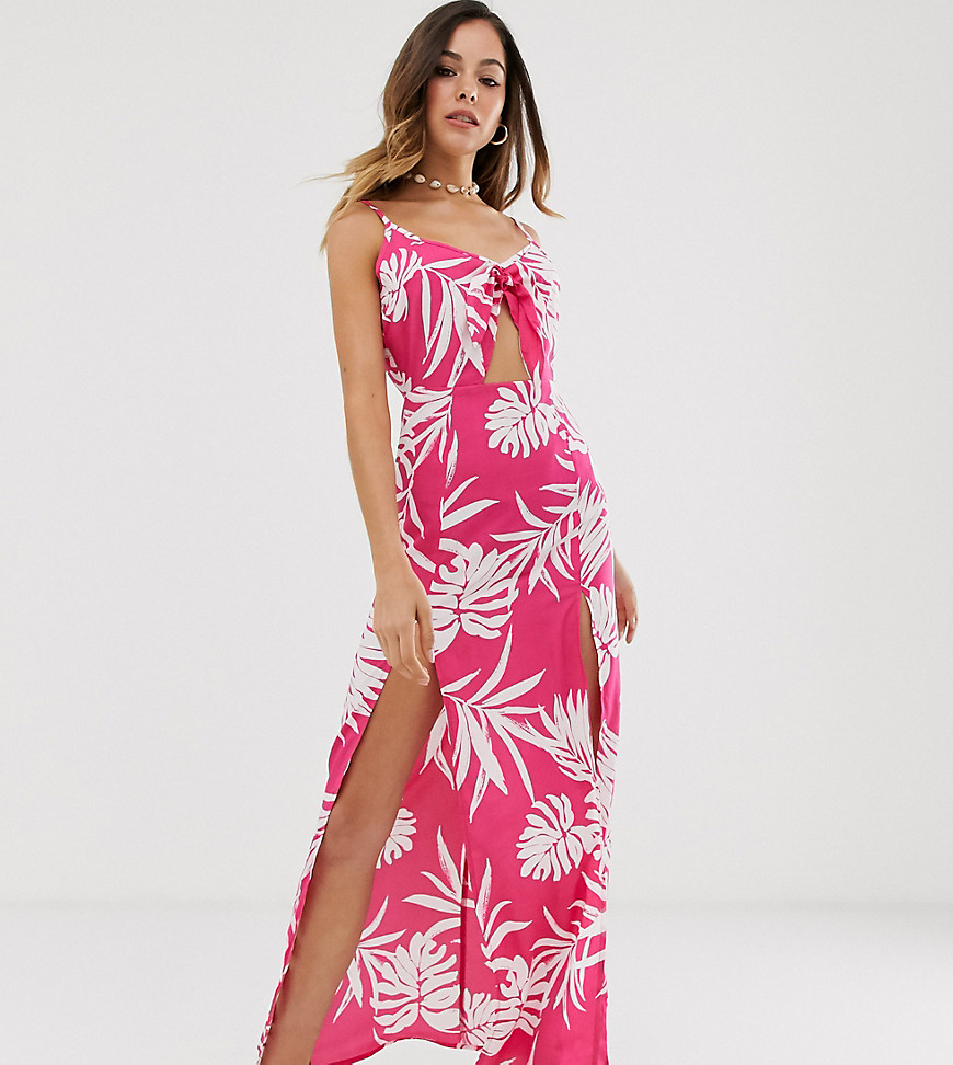 Influence floral print tie front beach maxi dress