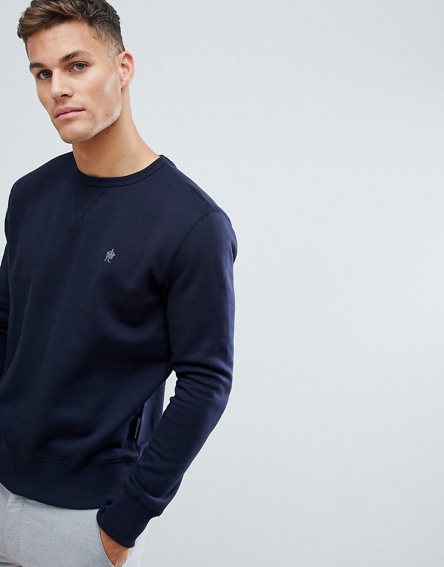 French Connection Essentials crew neck sweat with logo in navy
