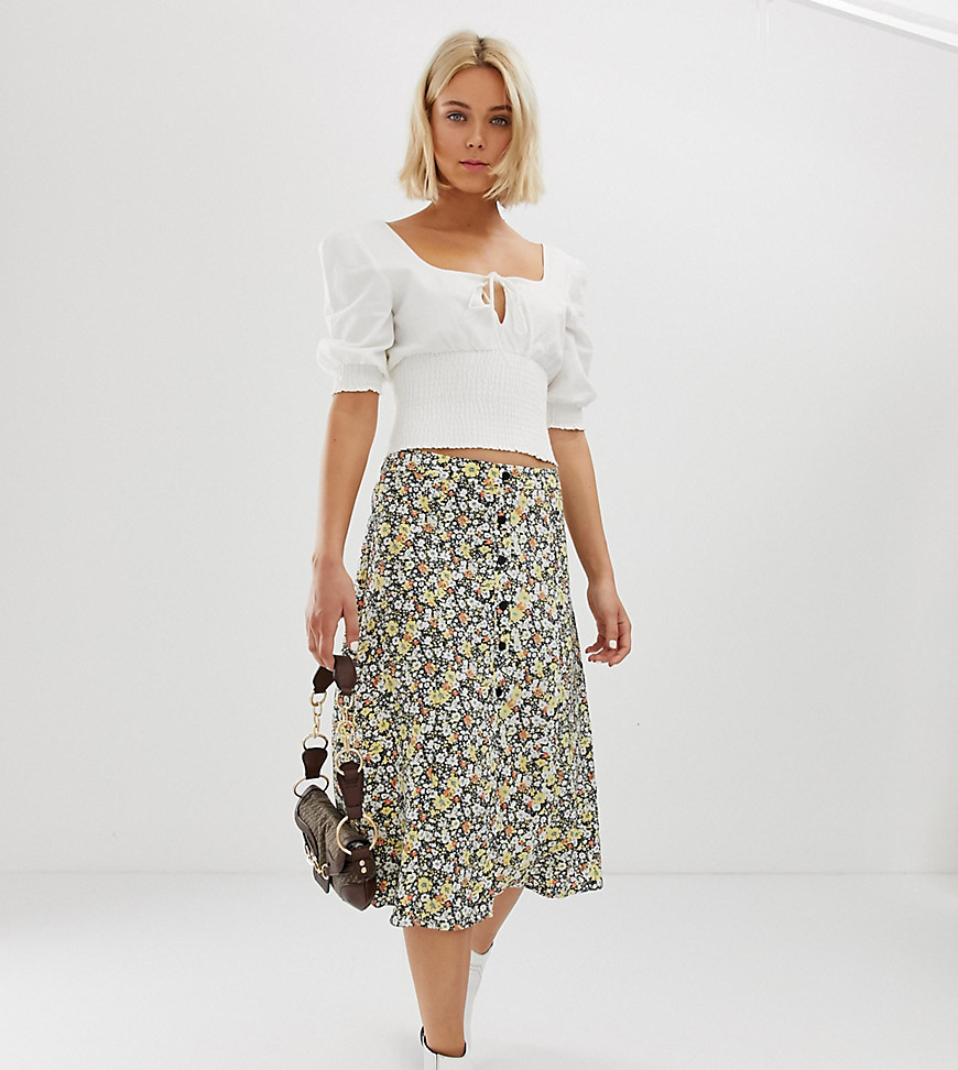 Pimkie button front midi skirt in floral print