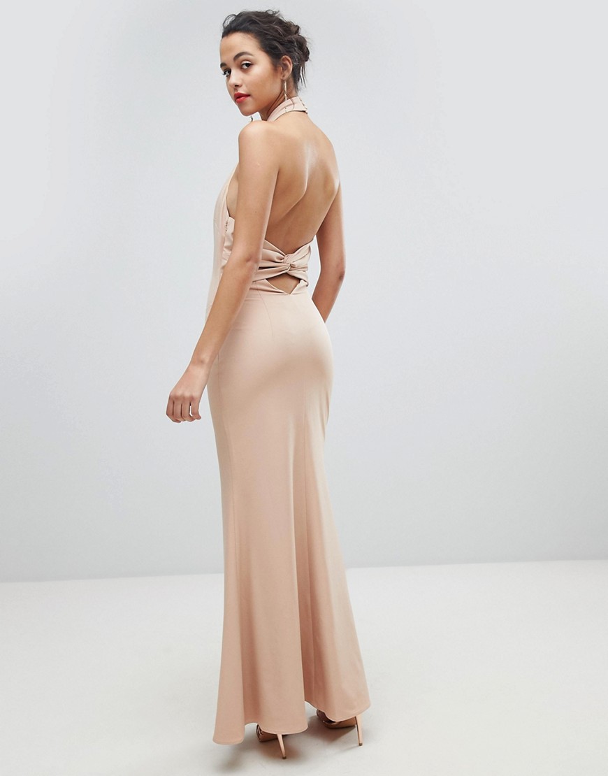 Jarlo High Neck Ruched Open Back Maxi Dress