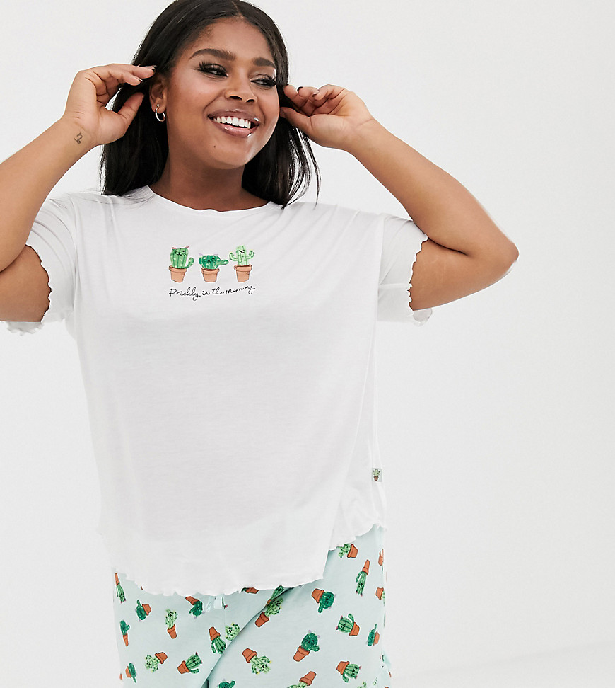 New Look Curve slogan cactus pyjama shorts set
