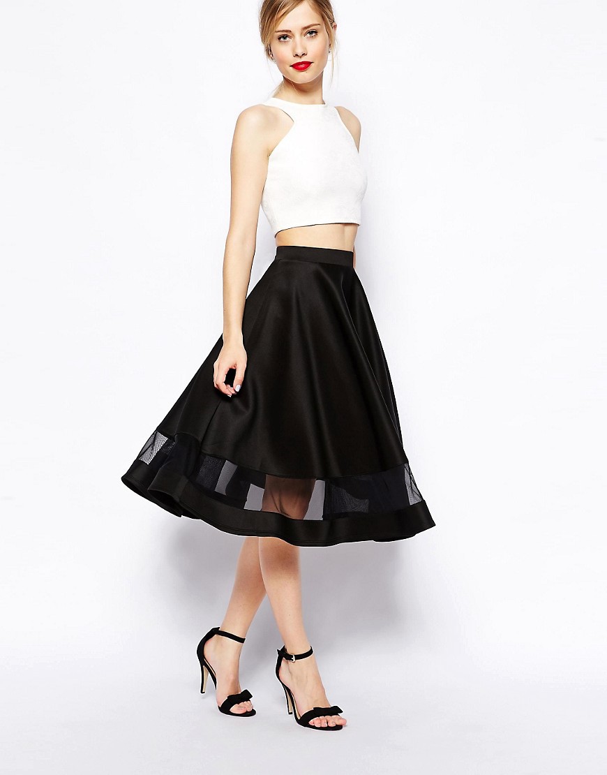 ASOS | ASOS Midi Skirt In Scuba With Sheer Panel at ASOS